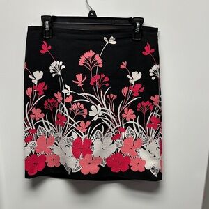 LOFT Black and Pink Floral Pencil Skirt